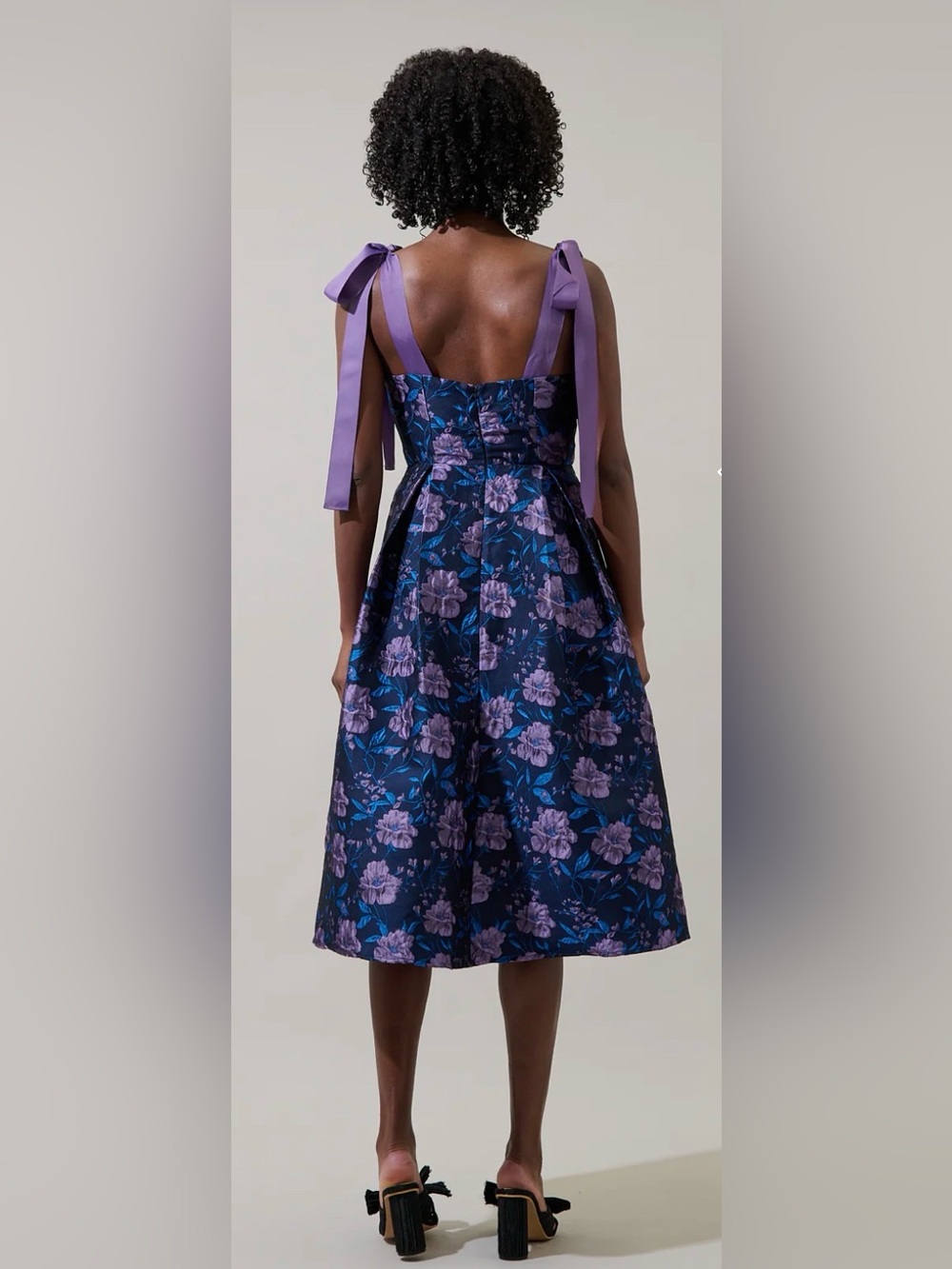 NWT Sugarlips Floral Jacquard Tie-Shoulder Pleated Midi Dress - Picture 4 of 15